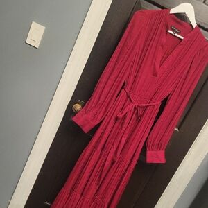 Banana Republic Festive Vibrant Red Long Dress, Size M Tall